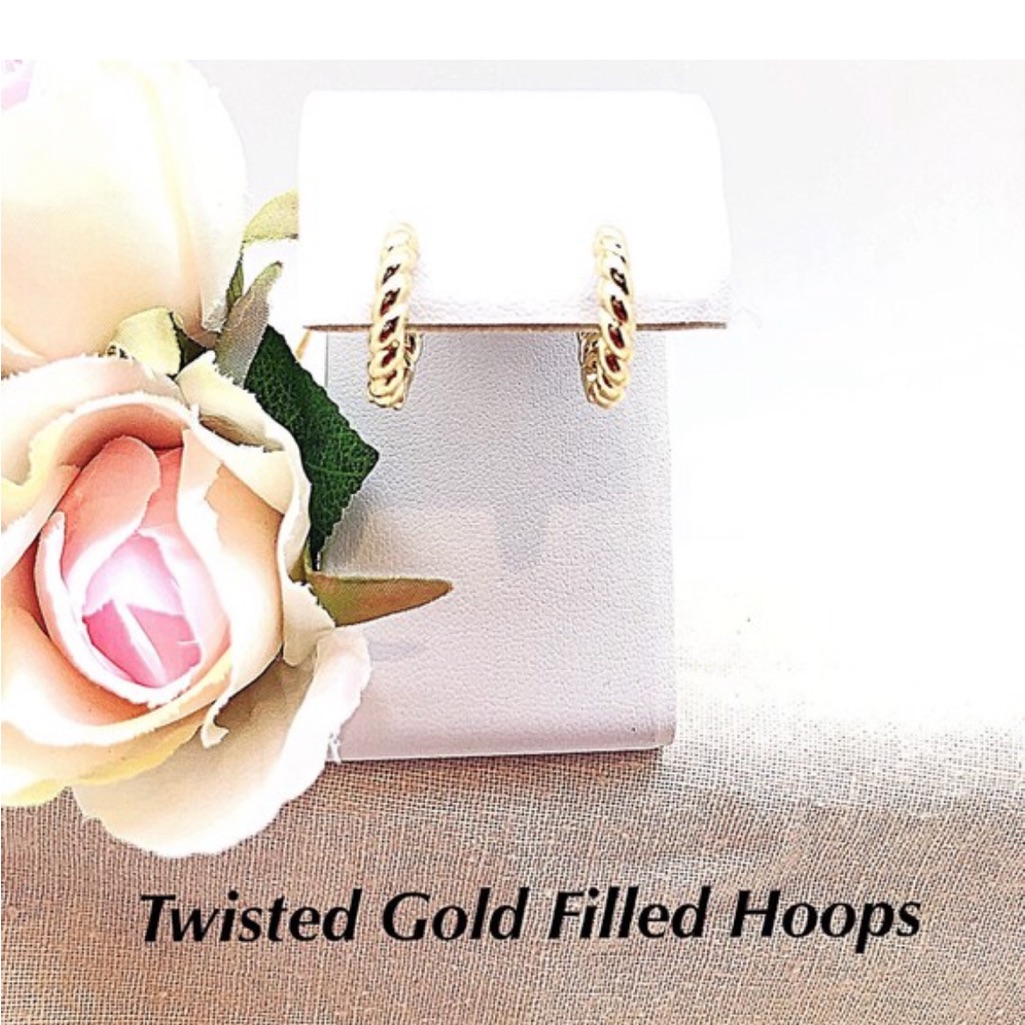 Small Twisted Gold Filled Click Bar 17mm Hoops Girls To Adults, Sturdy, Nwt